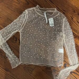 Elegant Sheer Pearl-Embellished Top